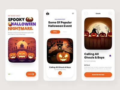 Halloween Event App 🎃 app design event app event app design event mobile app halloween halloween app halloween event halloween event app halloween illustration halloween mobile halloween mobile app halloween mobile design halloween ui halloween ui design mobile app mobile design spooky spooky halloween tot ui design