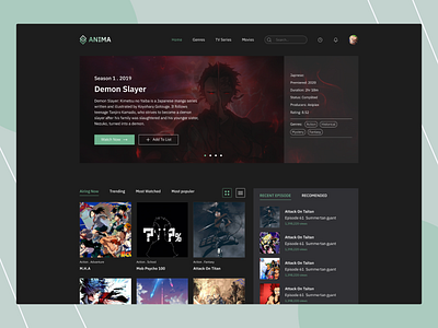 Anime Stream website anime anime site anime stream anime website cartoon design landing page landing page design manga stream web ui ui concept uiux video stream web design website website desigh website landingpage