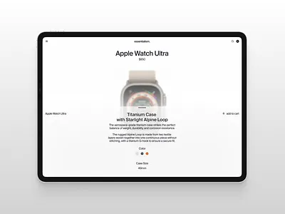 product screen with open characteristics apple characteristics clean design minimal product ui ux watch white