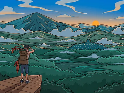 Borobudur Sunrise From Punthuk Setumbu art borobudur design hills illustration indonesia landscape mountain panorama punthuksetumbu scenery sunrise traveling view wonderful
