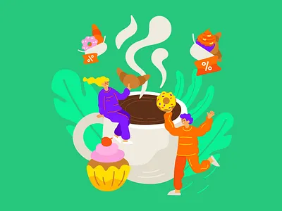Food discounts autumn autumn sales bakery black friday branding cake cartoon character coffee croissant cup food illustration market people poster sale sales store vector