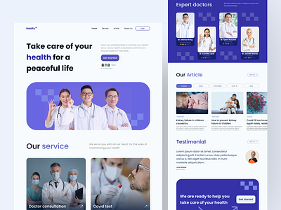 Health+ Landing Page Website article consult consultation design doctor health health web healthcare home page hospital landing page medical app medicine patients service ui uiux ux website website design