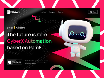 Ram8 black colorful crypto cute dao fun gradient hero landing nft robot robotics saas website