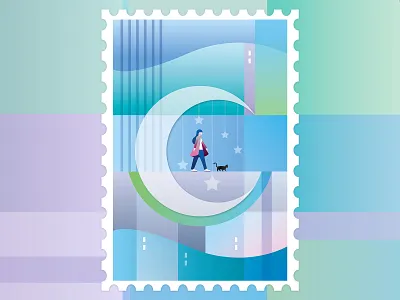 Starry Night cat character desing girl illustration moon night star