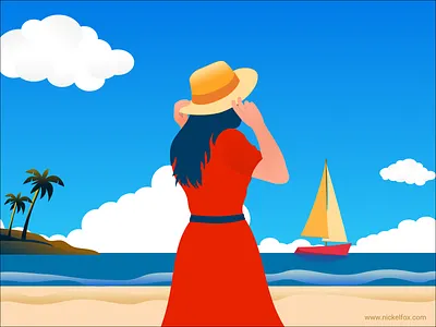 Solo Traveller Illustration art beach boat branding cap cloud color design exploration girl illustration minimal sand sea travel trending trip ui vector wandrlust
