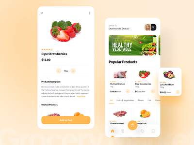 Grocery Market - Mobile app app app design delivery app design ecommerce food food delivery food delivery app grocery grocery app grocery market grocery store minimal mobile app mobile app design mobile design mobile ui supermarket typography ui