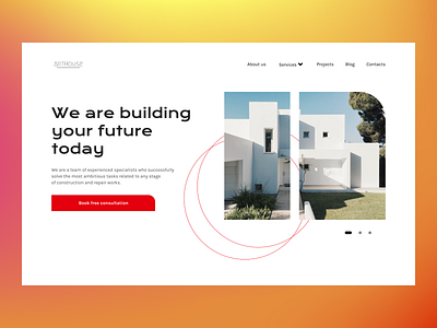 Website for construction company building construction hero image landing page landing page design red accent repair user interface web design website