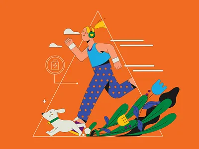 Running character dog exercise fit fitness flat girl illustration life outdoor pet run running sport vector woman