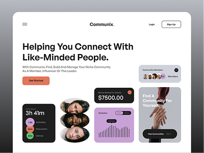Communix. - Website Design broadcast chat community counceling dashboard discussion hero page interface live meeting notion platform product session slack social social media therapy ui ux webdesign