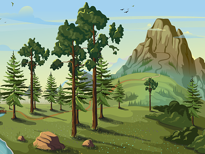 Nature 2dvill background forest illustration landscape mountains nature vector