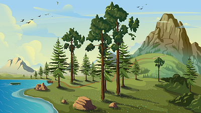 Nature 2dvill background forest illustration landscape mountains nature vector
