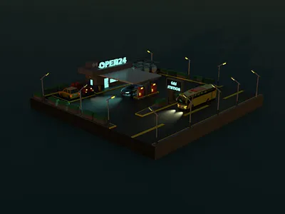 3D gas station 3d animation art audi audir8 design gas graphic design illustration jeep lowpoly style