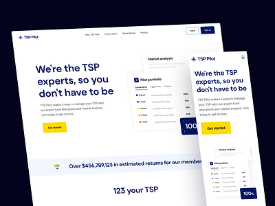 TSP Pilot: Product website for TSP investment platform digital product federal finance fintech investment landing page logo marketing website product website saas design savings tsp web design