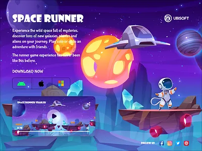 Daily UI #095 - Product Tour 095 clean design clean ui daily ui 095 daily ui challenge dailyui095 dailyuichallenge download game graphic design infinite landing page mobile game product product tour runner space game space runner ubisoft ui