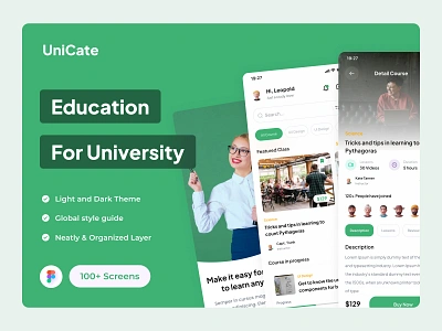 UniCate | Education App for University & School academy app design college course creative education green institute ix studio ixstudio learning mobile app online class online course student study teacher tutor uni university