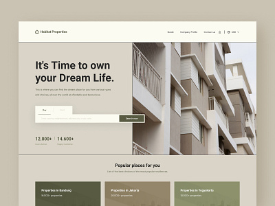 Habitat Properties - Real Estate Landing Page graphic design landing page real estate ui uiux user interface website