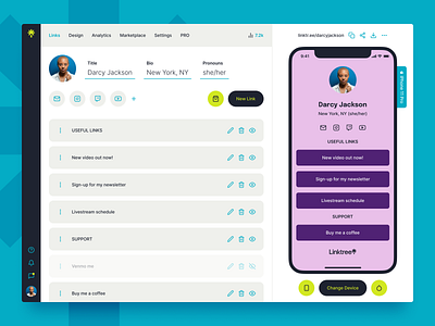 Linktree Dashboard Concept app concept dashboard desktop figma iphone link in bio links linktree marketing product design share social media ui uiux ux web design