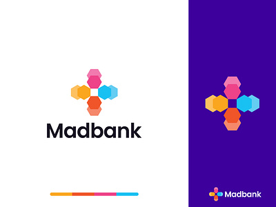 Madbank Logo Mark app icon design bank logo brand identity colorful creative dolar health illustration lettermark lettering logo mark medical logo medicine minimal modern logo pharma pharmacy plus logo simple vector