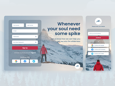 Adventure hiking company sign up page design facebook facebook post graphic design illustration signup ui web design