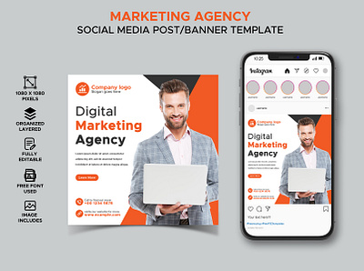 Marketing Agency Social Media Posts/Banner Template design post social media post