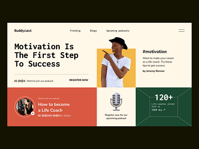 Buddycast Life coach homepage coaching dribbble experience figma home homepage landing life life coach podcast podcasts register start startup teacher ui ui designer uiux web website ui