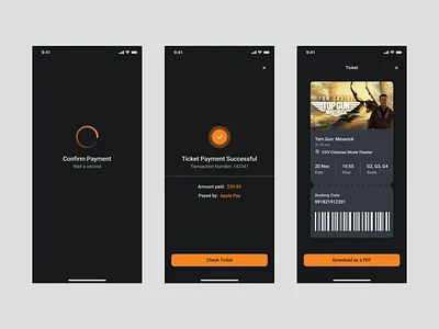 Cinemo - Payment and Ticket app cinema logo mobile mobile app mobile app design movies payment payment confirmation ticket ui ux