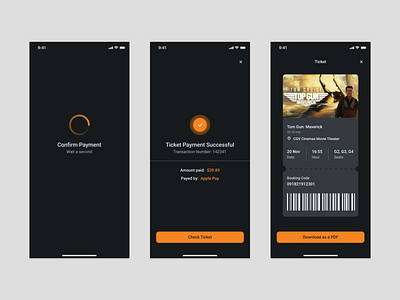 Cinemo - Payment and Ticket app cinema logo mobile mobile app mobile app design movies payment payment confirmation ticket ui ux