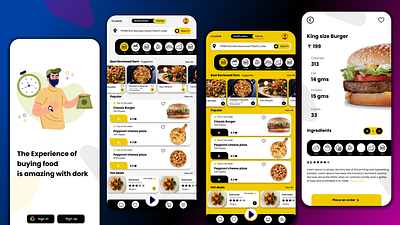 Food delivery app ui branding design designerhub dork graphic design illustration singhdesigns ui ux vector