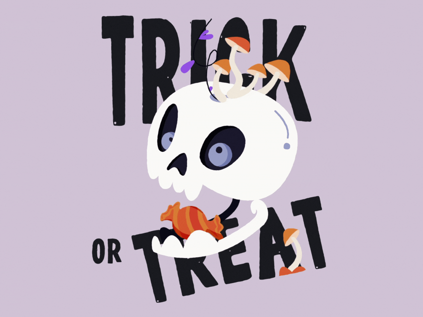 Bonee 💀🍬 2danimation animation bone candy character design flat halloween illustration loopcycle motion mushrooms scary skeleton skull spooky trick or treat trickortreat