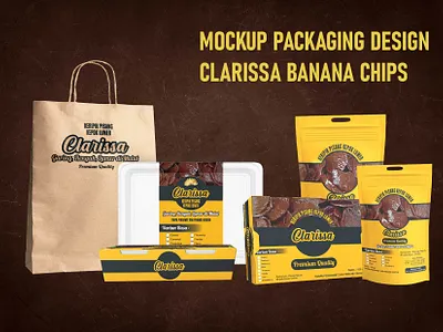 Mockup Packaging Design Of Clarissa Banana Chips branding graphic design logo