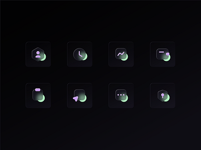 Glass Icon Exploration 3d branding dark mode glass glass morphism icon icon set icons illustration modern