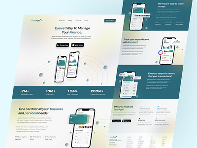 Finance app landing page - EasyApp app promotion banking design faqs finance hero section landing page mobile app mobile app landing page money ui ui design ui ux ux design web design