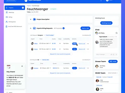 No-code Marketplace - Review Proposals/Make a Hire candidates design hire job request post a job product design proposals ui ux