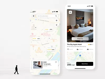 Hoteller I Accommodation Finding App clean design detail hotel map minimal mobile mobile app mobile design pin travel trip ui user interface ux white