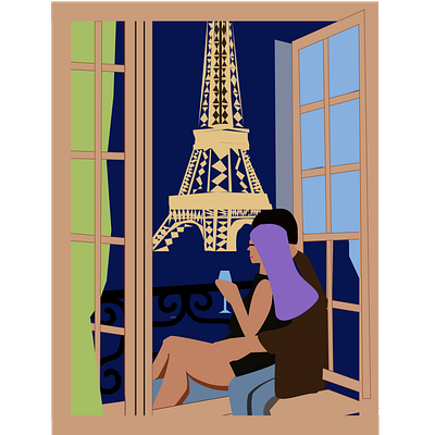 Lovers couple couple design doodle illustration ilystration paris pic vector window