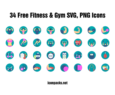 34 Free Fitness & Gym SVG, PNG Icons fitness free resources freebies gym icon pack icon set icons png icons svg icons