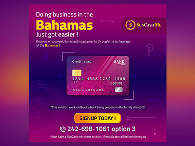 SunCash Bahamas Credit Card bank banner branding card design graphic design