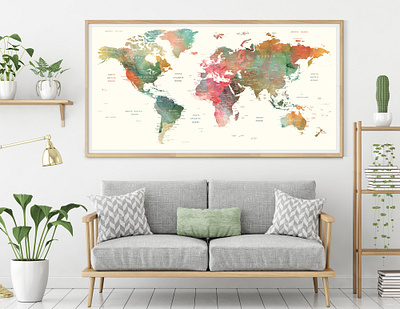 First Anniversary Gift, World Map Art Poster For Him, For Her