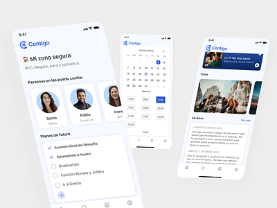 Contigo app - Mobile UI app boehringer ingelheim branding card cards dashboard figma hackathon mental health mobile playlist ui