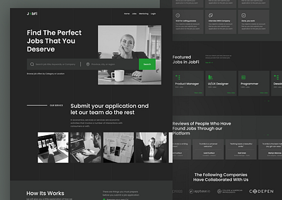 JobFi Landing Page career careers cv dark mode dark theme education interview job jobfair jobfound jobs jobseeker jobwork landing page office portofolio resume simple vacany work