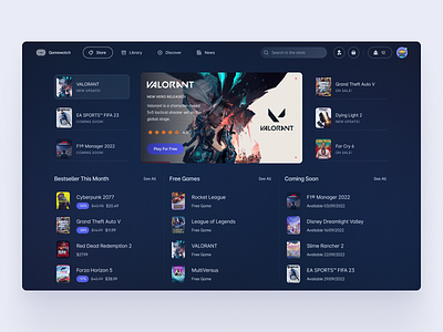 Gamewatch ⌁ Store app design desktop entertainment epic games game game store graphic design play sale shop steam store ui user ux web