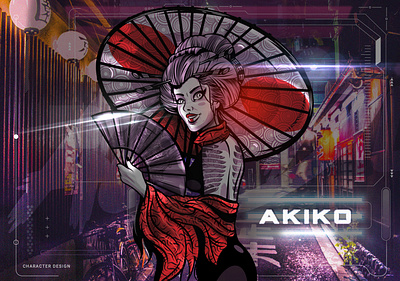 Akiko Character Design asia branding cbd character design cyberpunk futuristic game geisha girl illustration illustrator japan mascot design nft packaging design