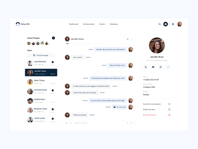 Educath: Message Interaction app design chat clean dashboard dashboard chat dashboard ui design message messenger minimal product design ui user interface design ux web design website