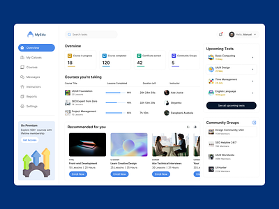 LMS Dashboard | MyEdu course app dashboard design e learning edtech edutech elearning figma learning learning management system lms online learning online school online tutoring overview ui ux design webapp