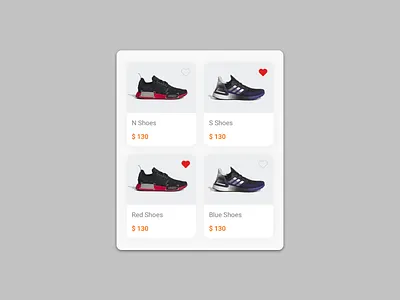 Favourite/ Wishlist app cart clean dailyui design ecommerce element favourite wishlist fvrt graphic design grey like list paw price shoes simple ui ux