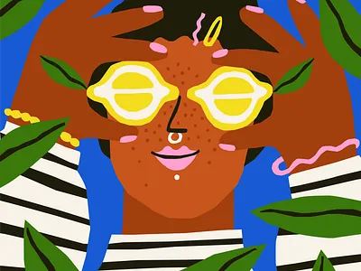 Lemon Eyes bold colors flatstyle illustration lemon nature plant playful portrait woman illustration woman portrait