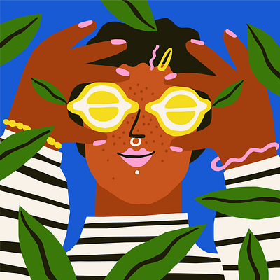 Lemon Eyes bold colors flatstyle illustration lemon nature plant playful portrait woman illustration woman portrait