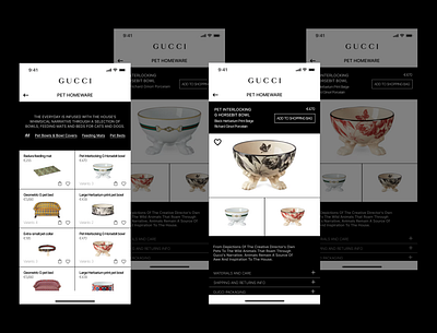 GUCCI Pet Homeware Concept Screens app concept design ui ux design