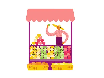 Fruit market cartoon character design flat fruit geometric illustration local market organic vector