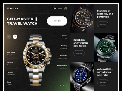 ROLEX — WATCHES | MINIMALISM | DARK UI | LUXURY | WEBSITE 3d black brutalism clean corporate dark ui figma finance graphic design landing luxury minimalism money premium rolex ui ux watches webdesign website